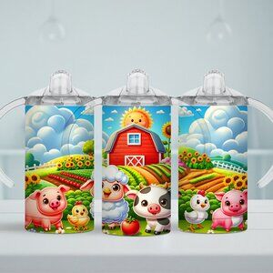 Farm Animals Sippy Cup Set with 2 Lids, Toddler Cup with Handle